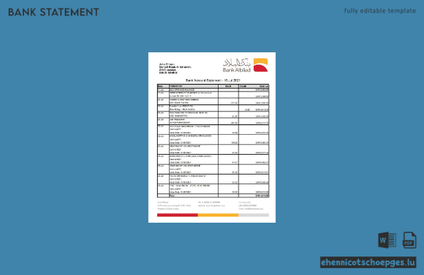 Beispiel eines Kontoauszugs der Saudi Arabia Bank Albilad (Excel-Vorschau)